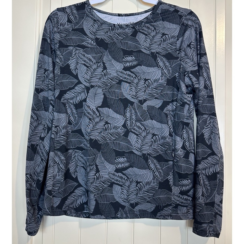 Hang Ten Womens Sun UV Protection Tee Shirt Black Printed Top UPF 50+ Sz S GUC